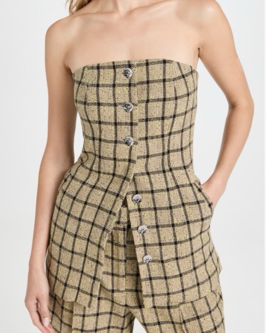 Ganni Check Suiting Strapless Top - Image 1
