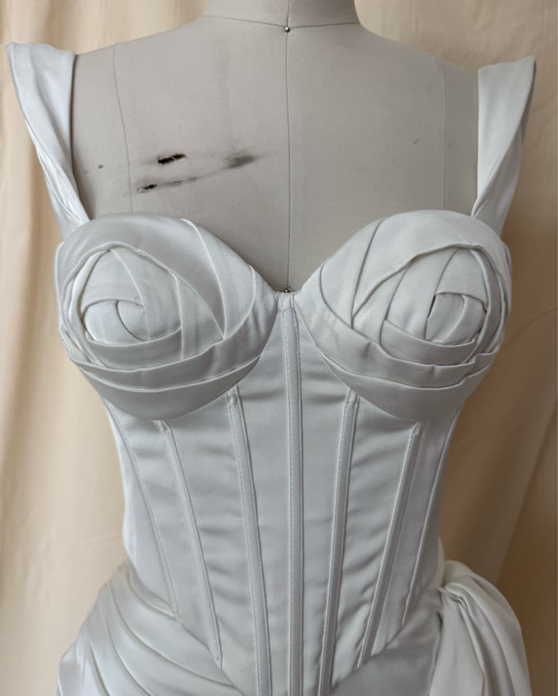 Azazie Elegant White Satin Corset Dress - Image 4