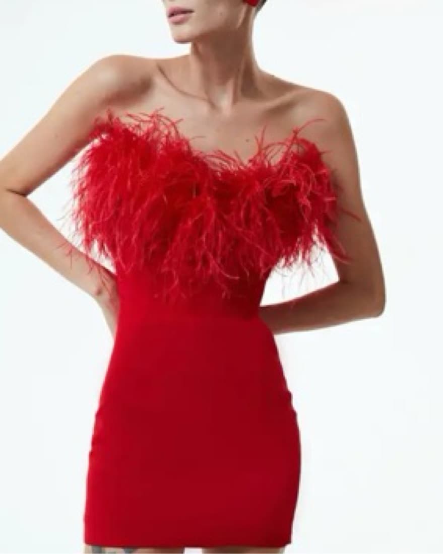 NYE Red Fur Mini Dress - Image 3
