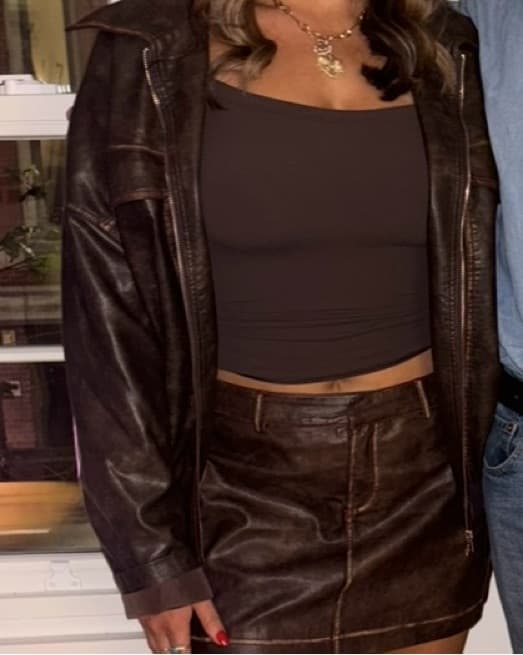 Brown Leather Jacket + Skirt Set  - Image 3