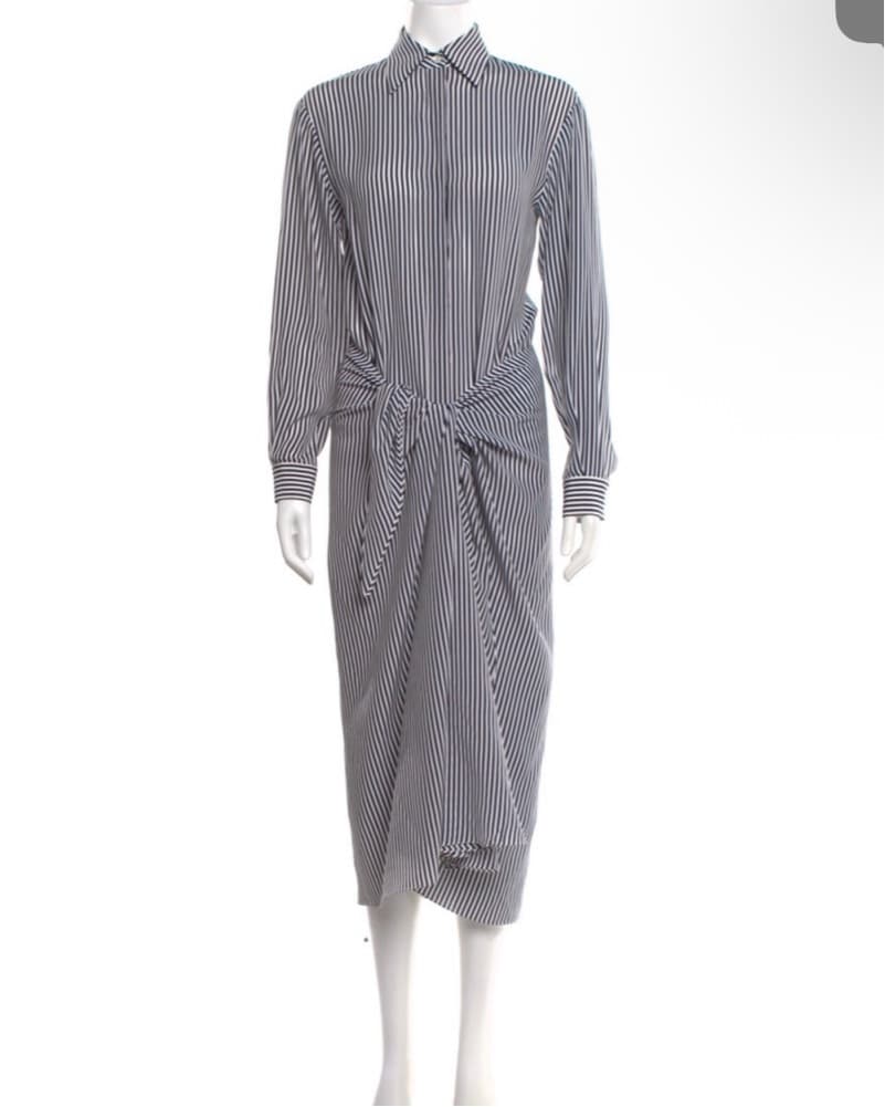 Silk Pinstripe Midi Dress With Front Tie - Image 1