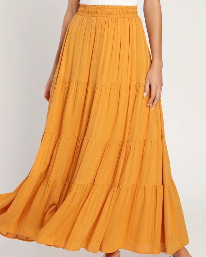 Mustard Yellow Tiered Flowy Maxi Skirt - Image 1