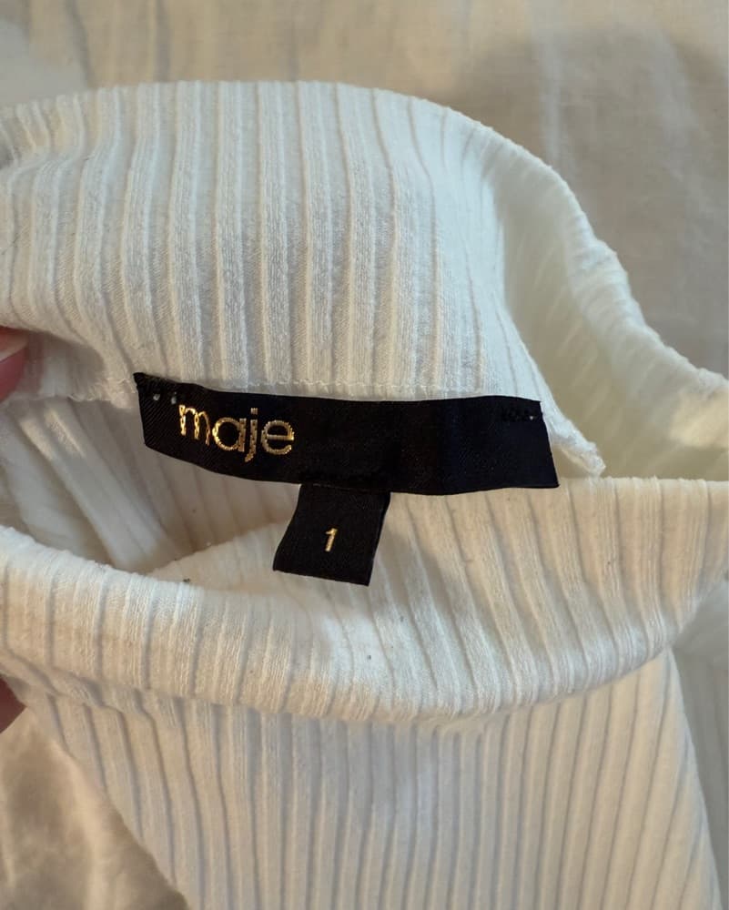 Mockneck White Sleeveless Rib Top - Maje - Image 2