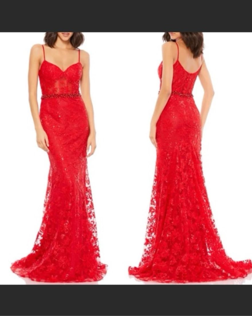 Mac Duggal Red Floral Corset Gown - Image 5