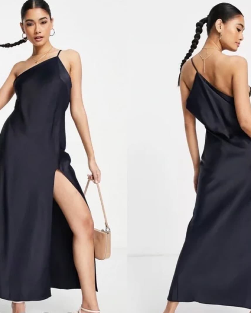 Navy ASOS One-Shoulder Dress - Image 1