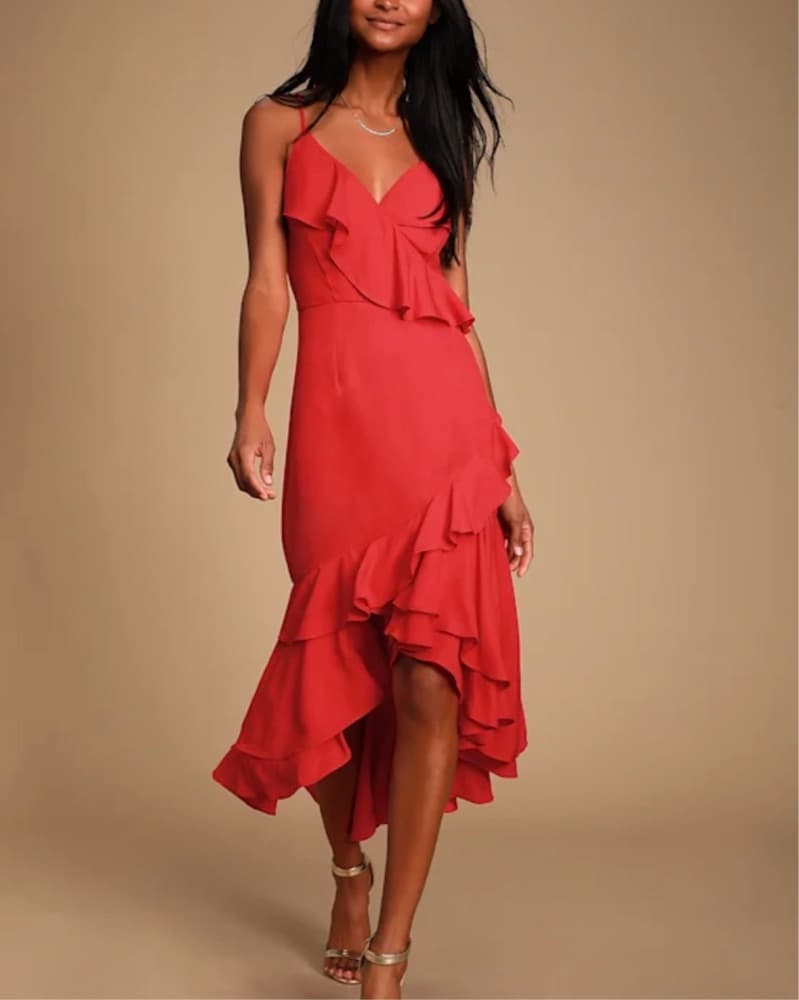 Vibrant Ruffled Midi Dress - Image 1