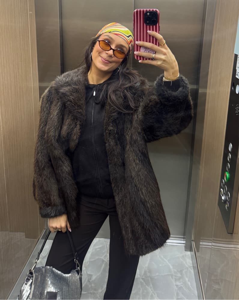 Chic Brown Fur Oversized Coat - Image 1