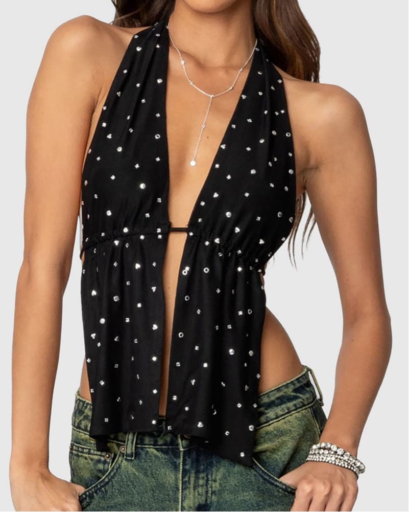 Edikted Studded Open Back Halter Top  - Image 1