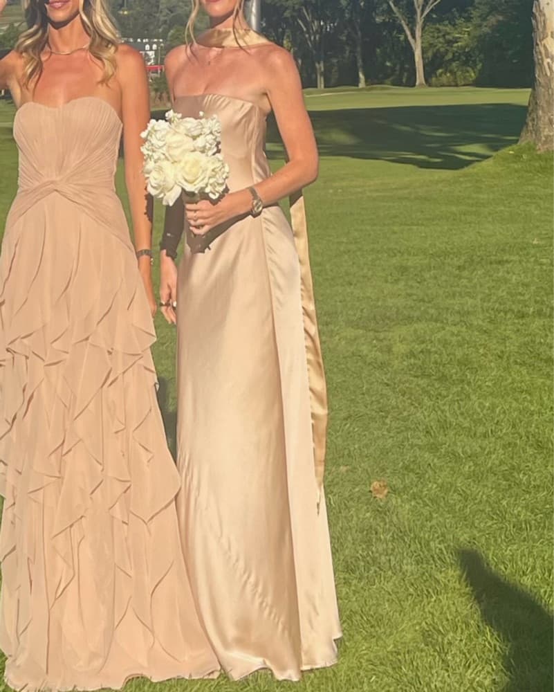 Champagne Satin Strapless Dress  - Image 1