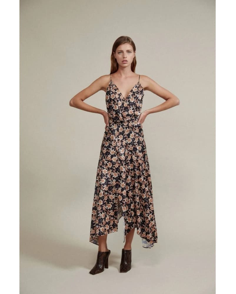 Western Dress | Satin Floral Midi Dress | Welcome Party Dress - Image 1