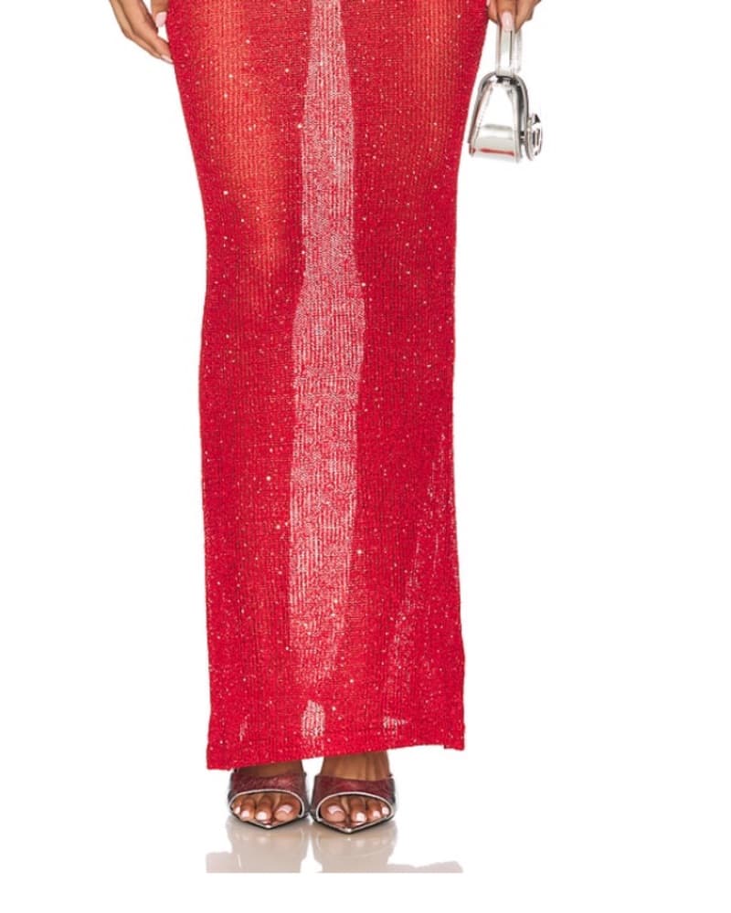 Sequin Red Knit Maxi Dress - Image 3