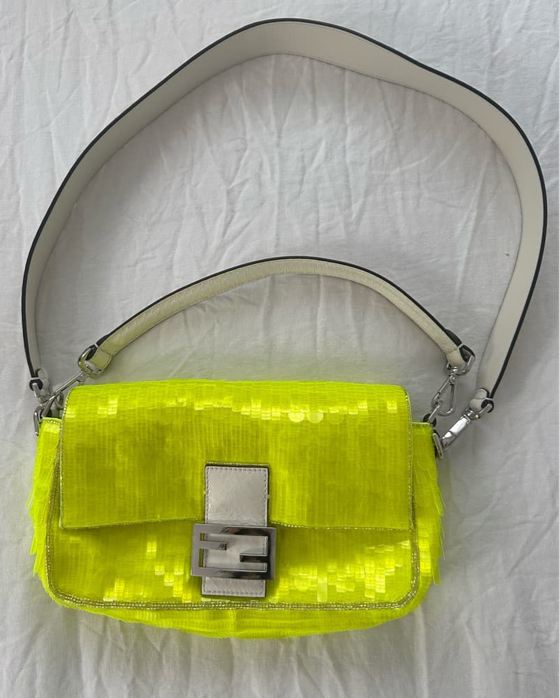 Neon Yellow Fendi Sequin Baguette - Image 2
