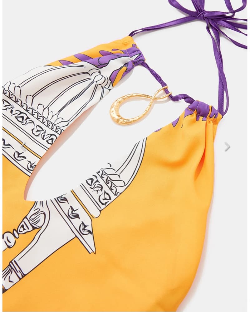 Long Orange Purple Dress Gold - Image 3