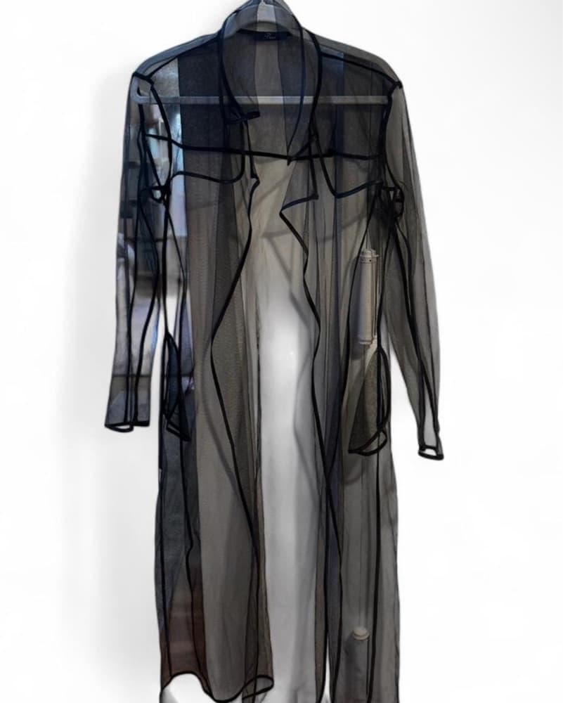 Black Long Open Light Mesh Coat - Image 1