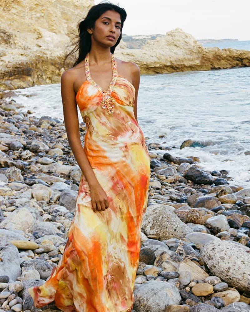 Orange Beaded Gown - Image 1