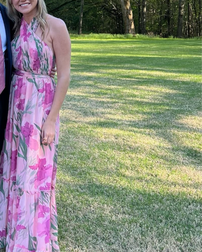 Pink Floral Halterneck Dress - Image 1