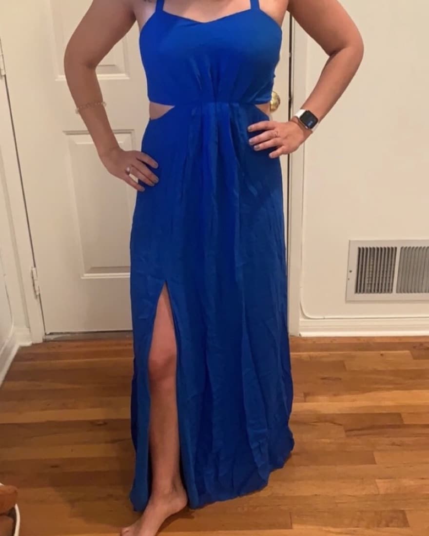 Aryn K Blue Halter Maxi Dress w/ Cut Out - Image 4