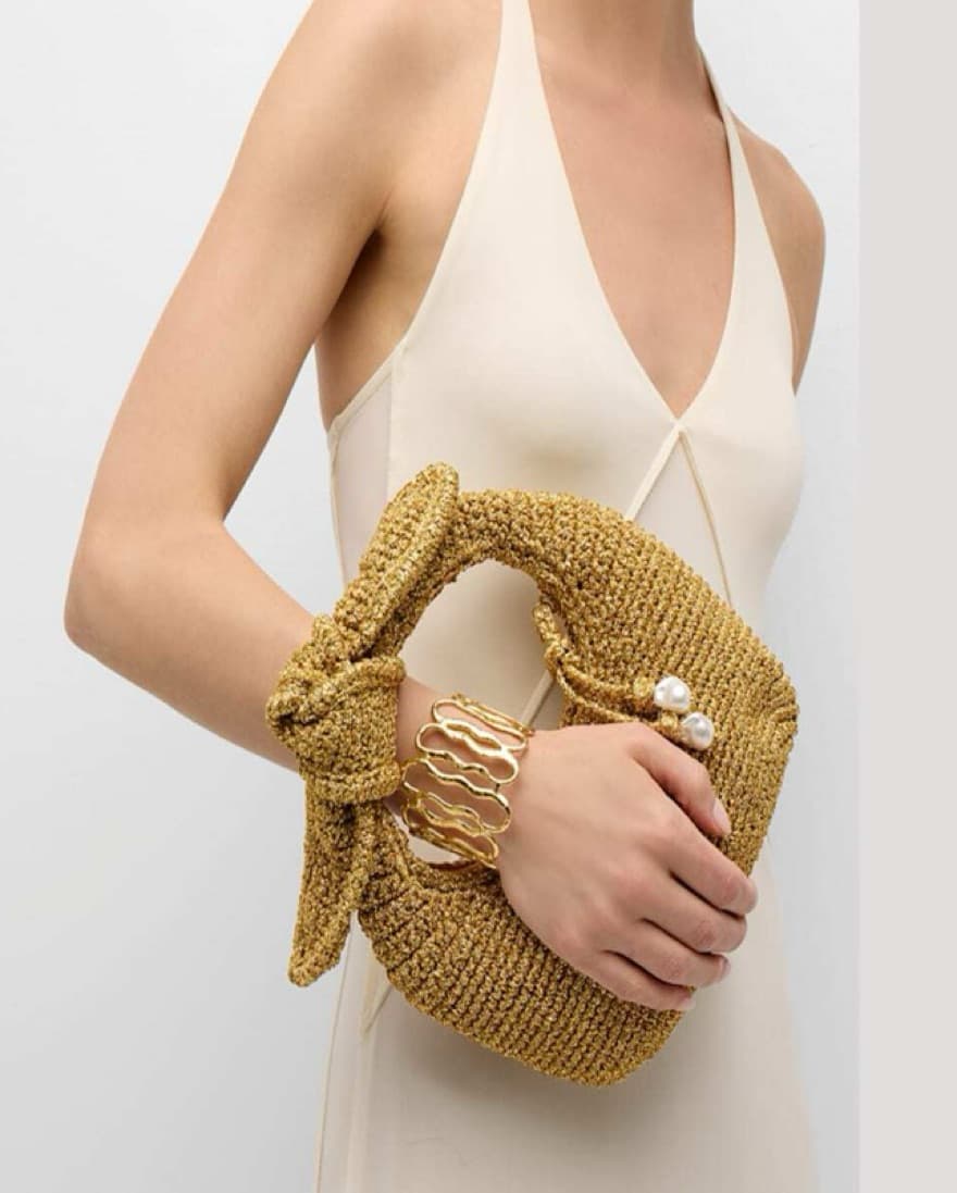 POOLSIDE Josie Knot Metallic Gold Bag - Image 1