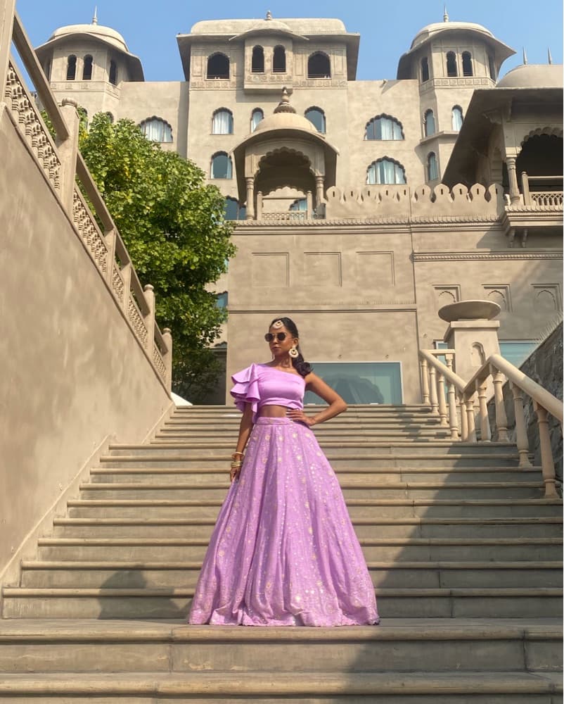 Purple One Shoulder Lehenga - Image 3