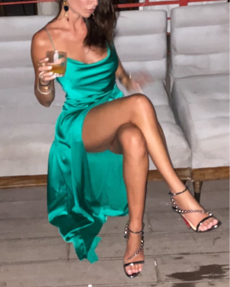 Silk Green Slip Maxi Dress - Image 1