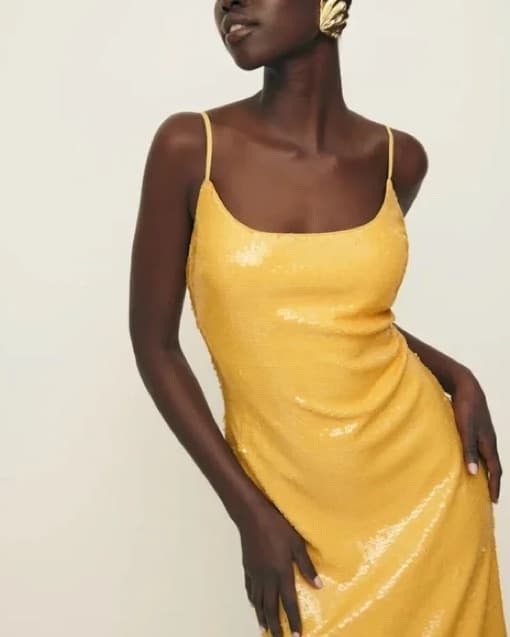 Yellow Sequin Reformation Mariska Dress - Image 1