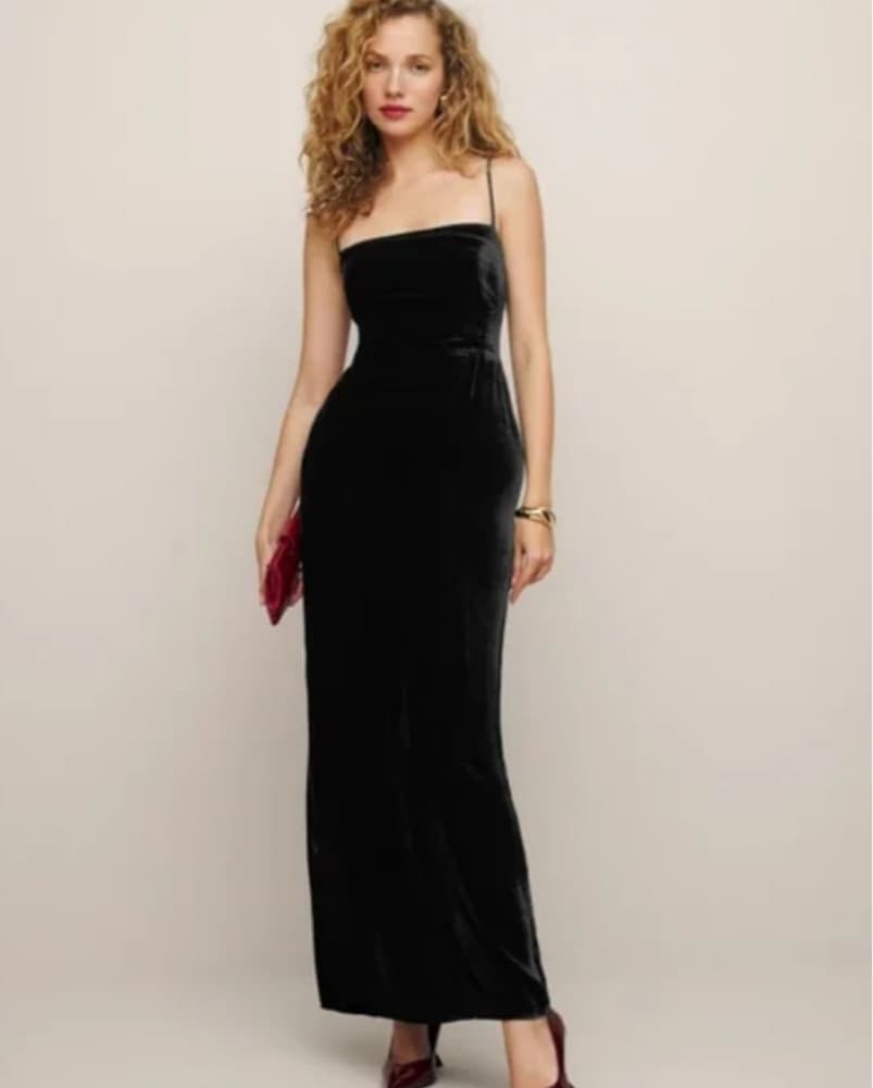 Reformation Black Frankie Velvet Dress  - Image 1
