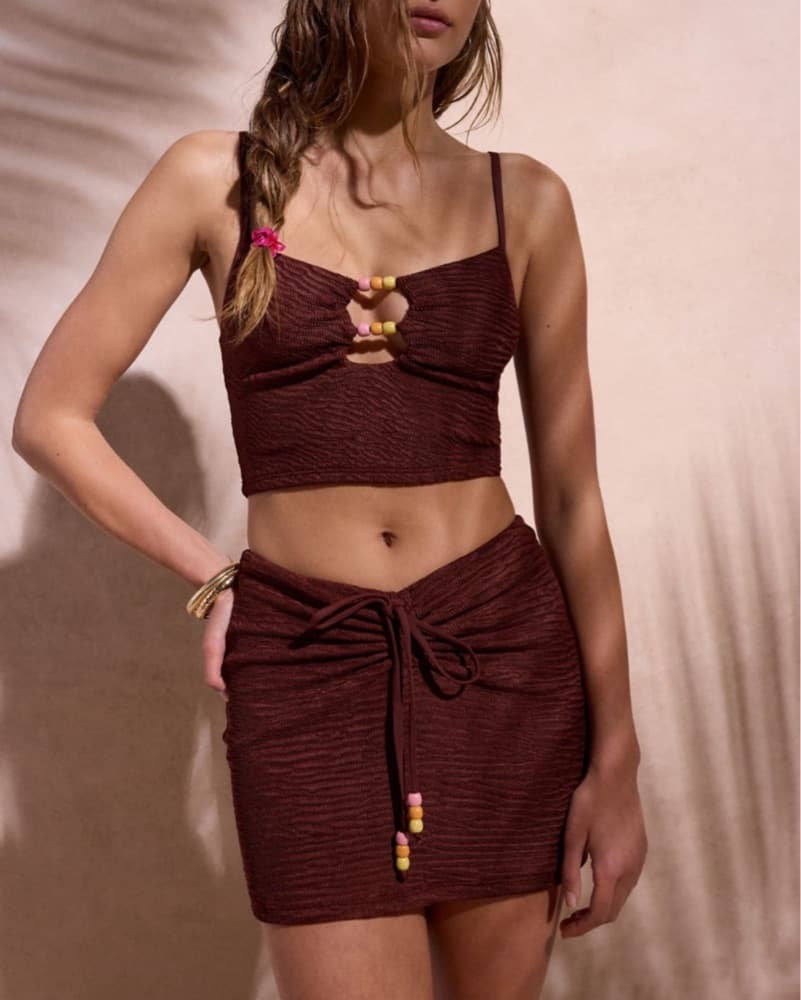 Chic Ruched Crop Top and Skirt Set - Image 1