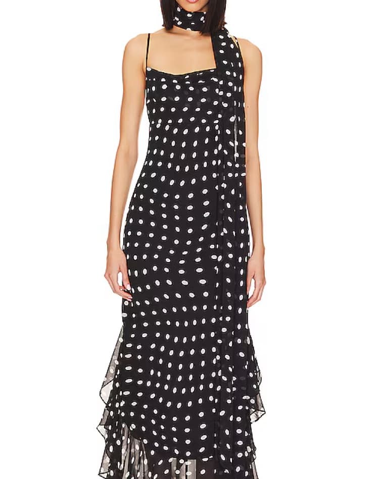 LPA Giulia Polka Dot Maxi Dress w/ Scarf - Image 3