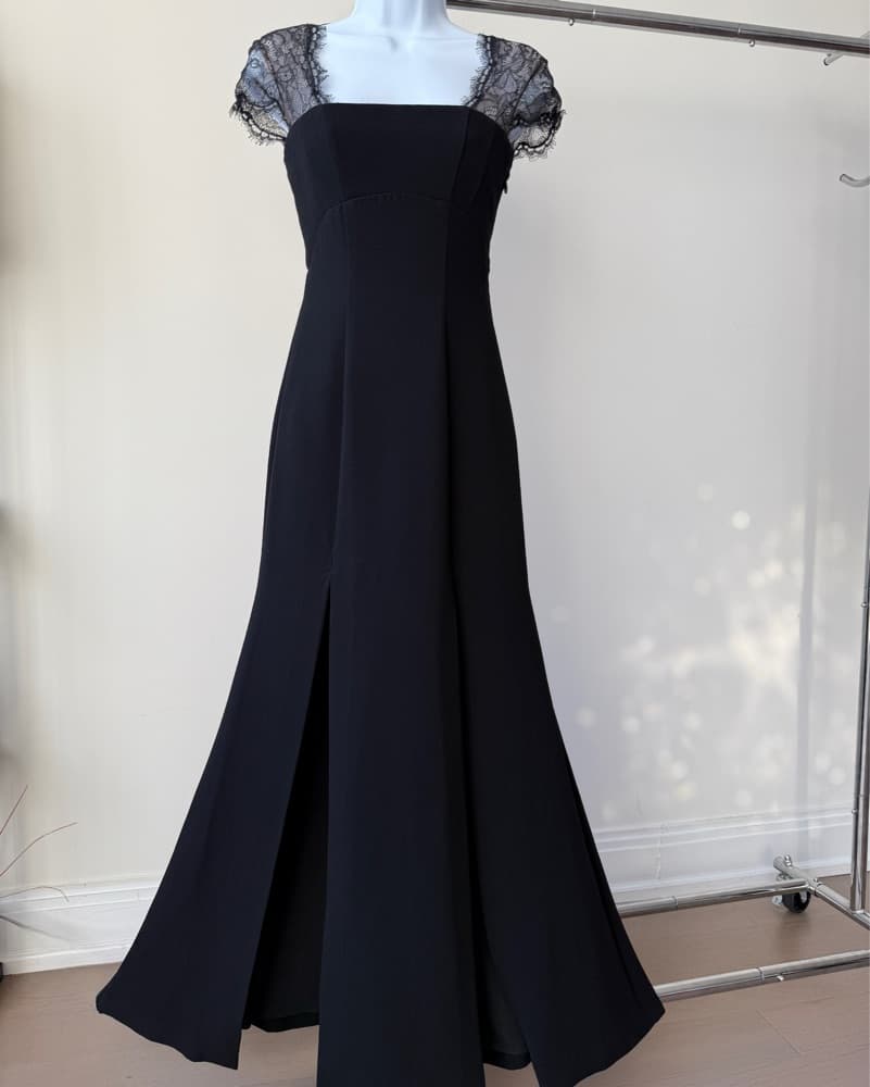 BCBG Black Dress W/ Lace Sleeves & Back - Image 5
