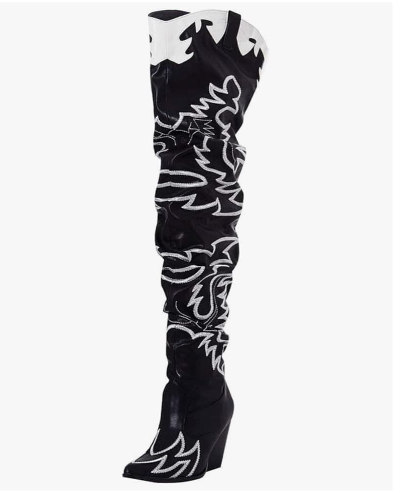 Black & White Over The Knee Boots - Image 1