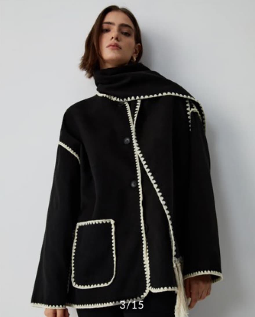 Contrast Stitch Wool Coat  - Image 1