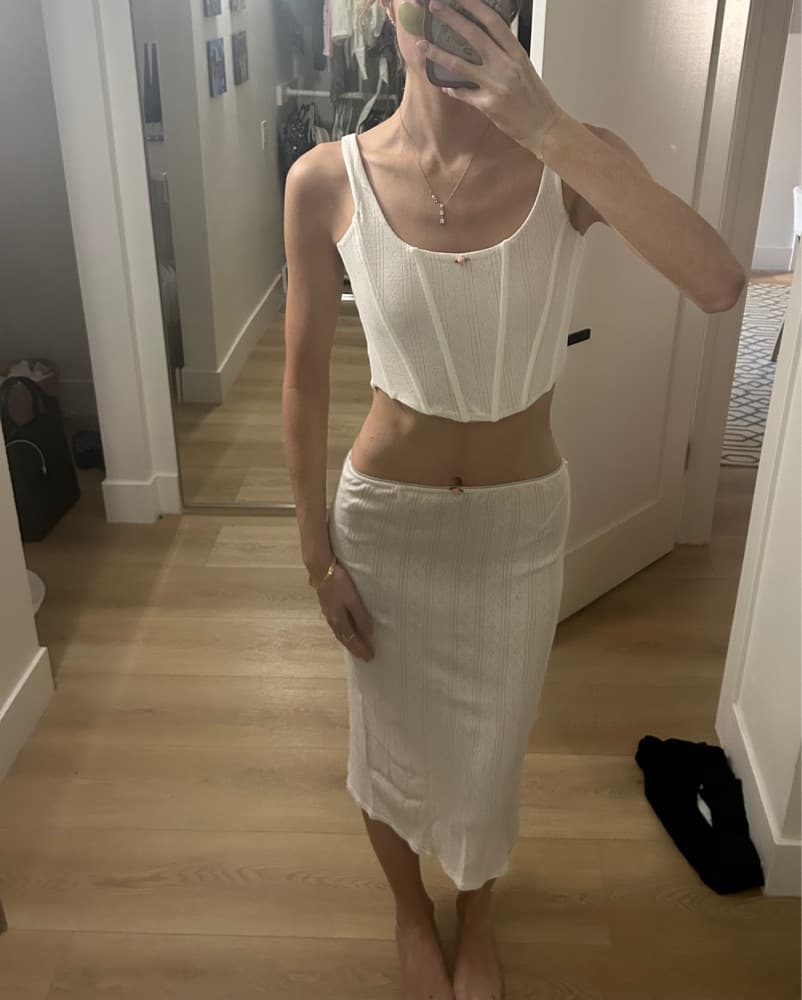 WITH JEAN Chic White Ribbed Cami Set - Image 1