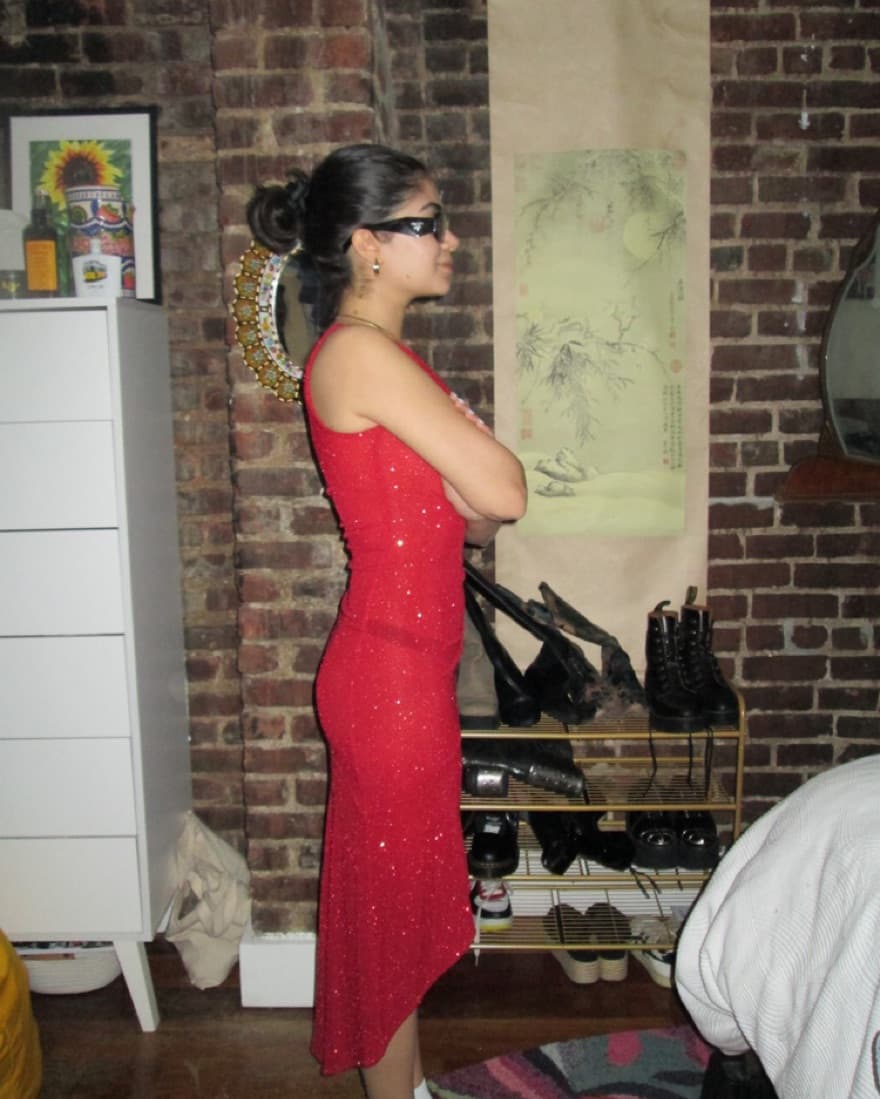 Red Shimmery Asymmetric Dress - Image 2