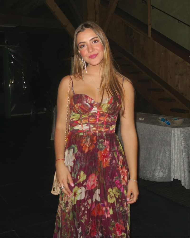 Maroon Floral Pleated Corset Dress  - Image 2