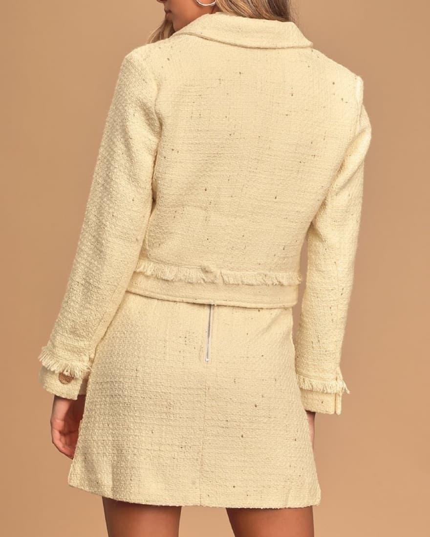 Lulus Cream Tweed Set Blazer And Skirt - Image 2