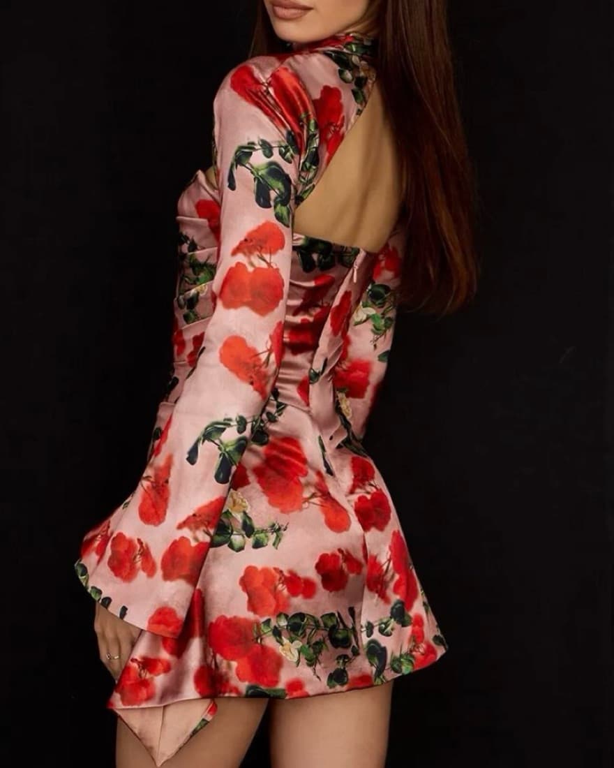 Rose Print Draped Corset Dress Small - Image 4
