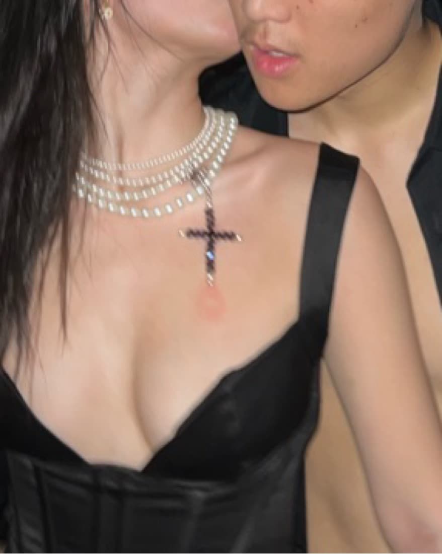 handmade Pearl Cross Necklace - Image 3