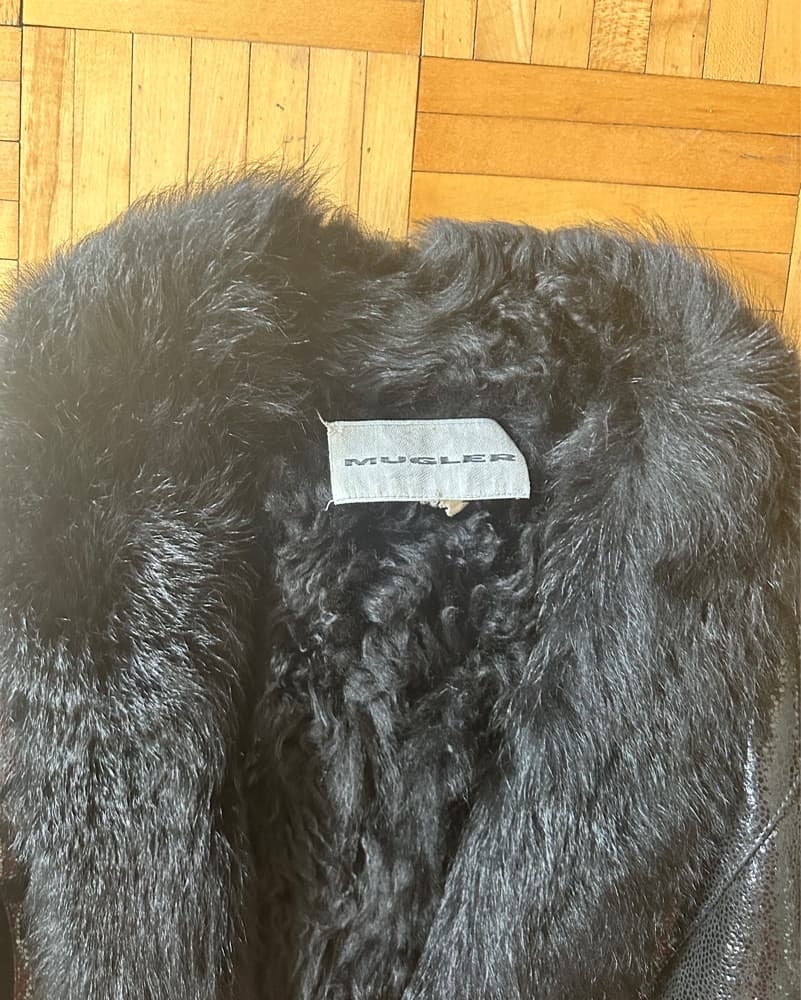 90s Mugler Black Crop Fur JacketLambskin - Image 6