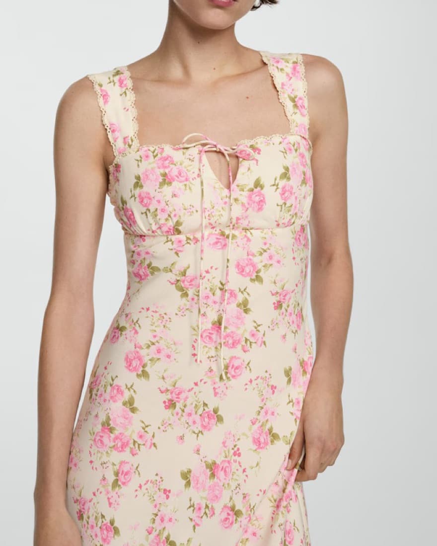 Mango Floral Midi Milkmaid Dress - Image 1