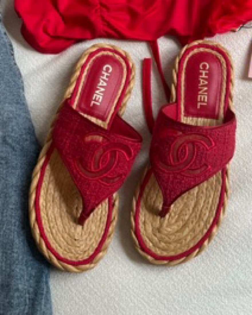 Chanel Red Tweed Sandals  - Image 1