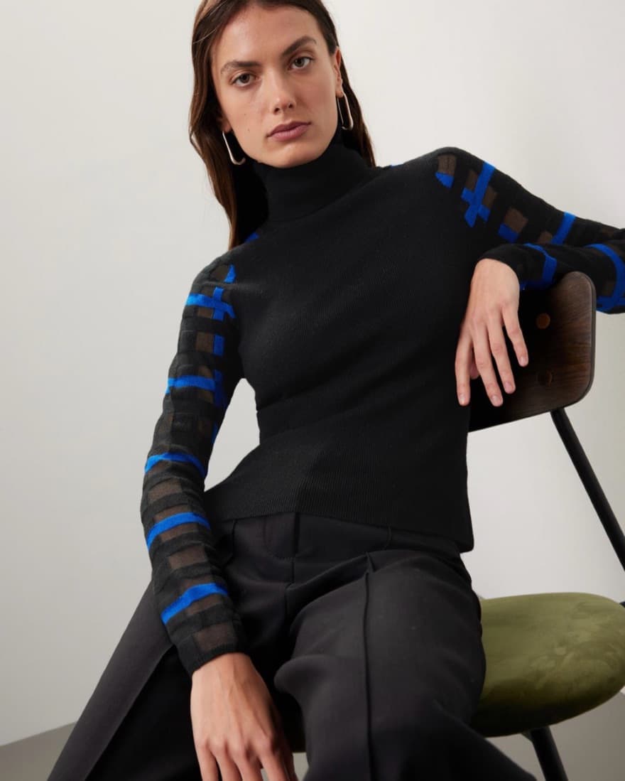 Esteban Cortazar Black/Blue Sheer sleeve - Image 5