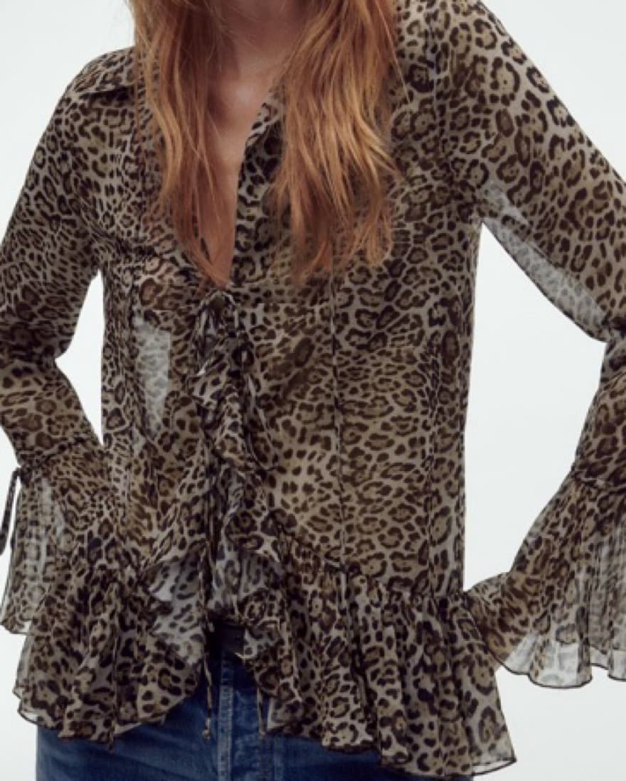 Zara Ruffle Leopard Print Blouse  - Image 1
