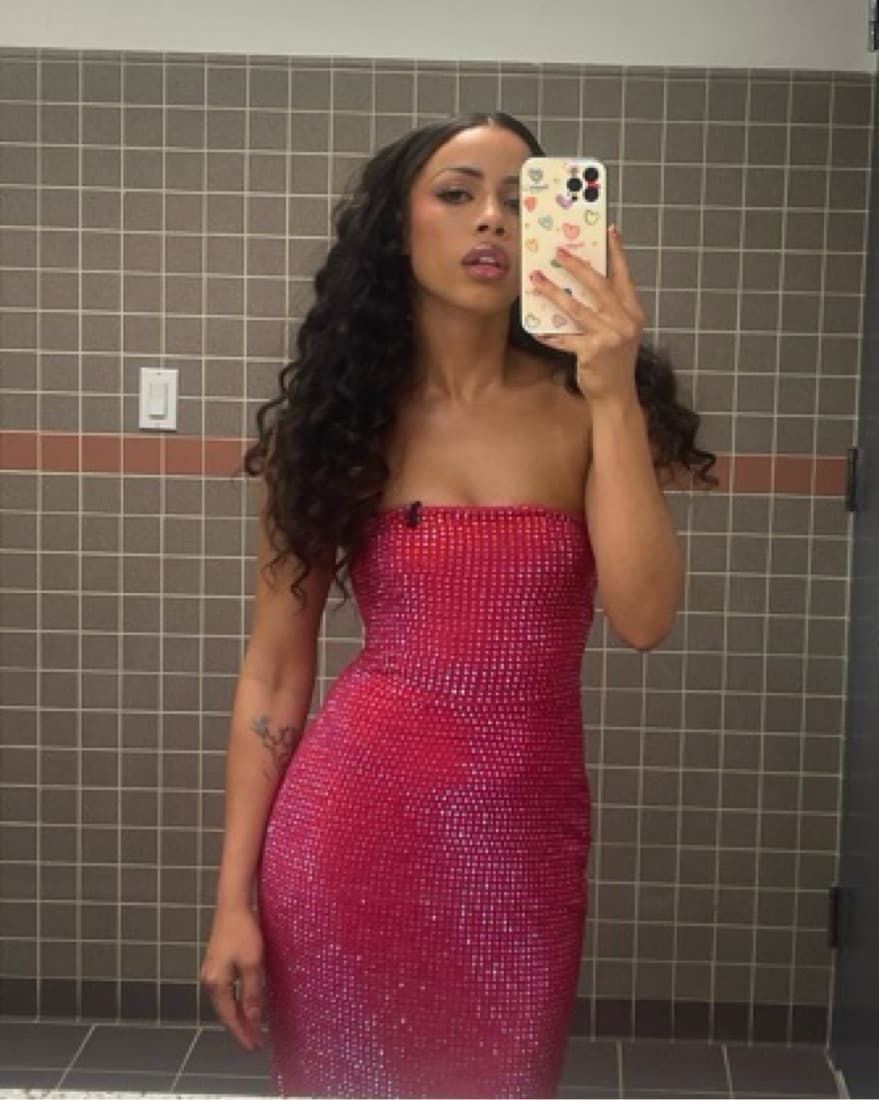 Pink Embellished Strapless Evening Gown - Image 2