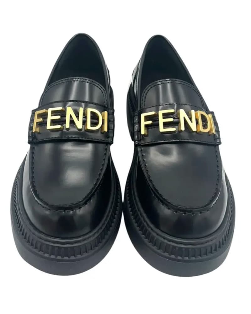 FENDI Black Leather Loafers - Image 2