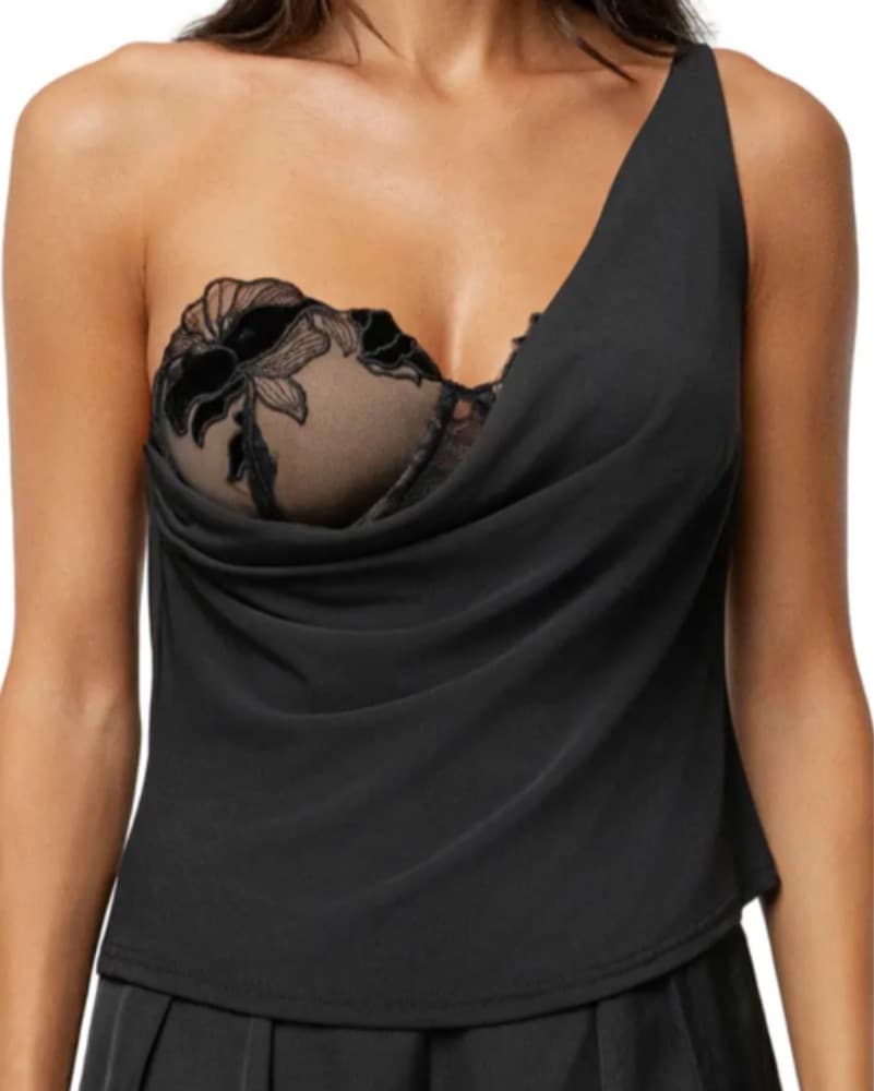 JLux Velina Asymmetric Lace & Satin Top - Image 3