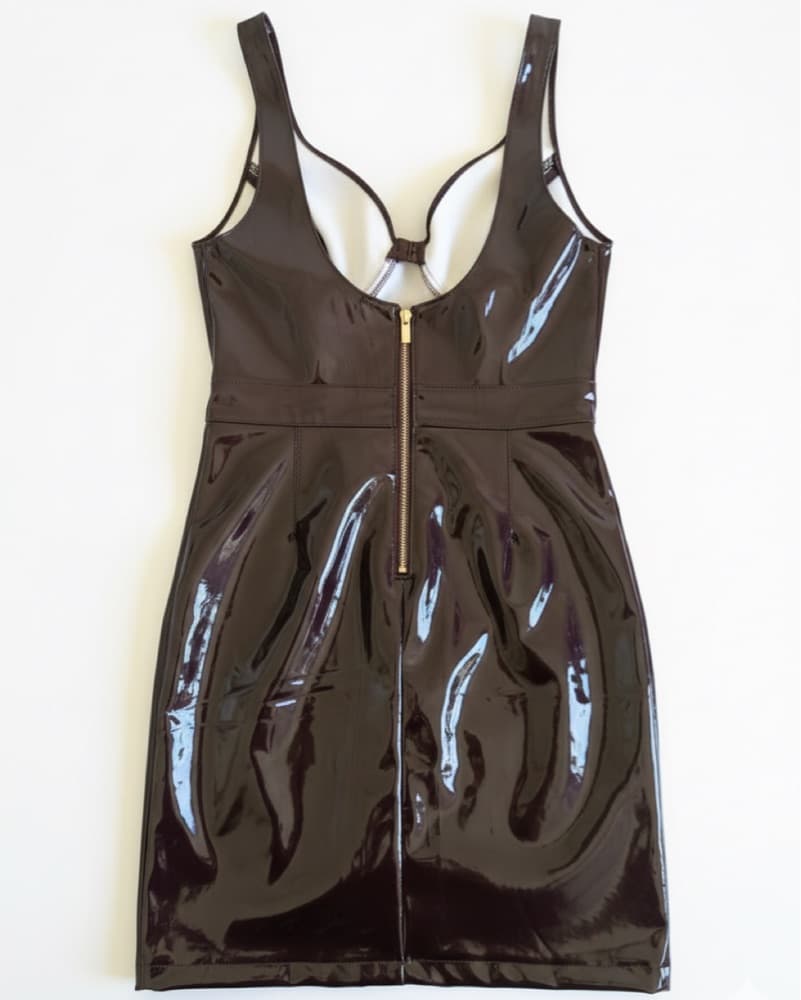 BURGUNDY LATEX DRESS GOLD ZIPPER - Image 2