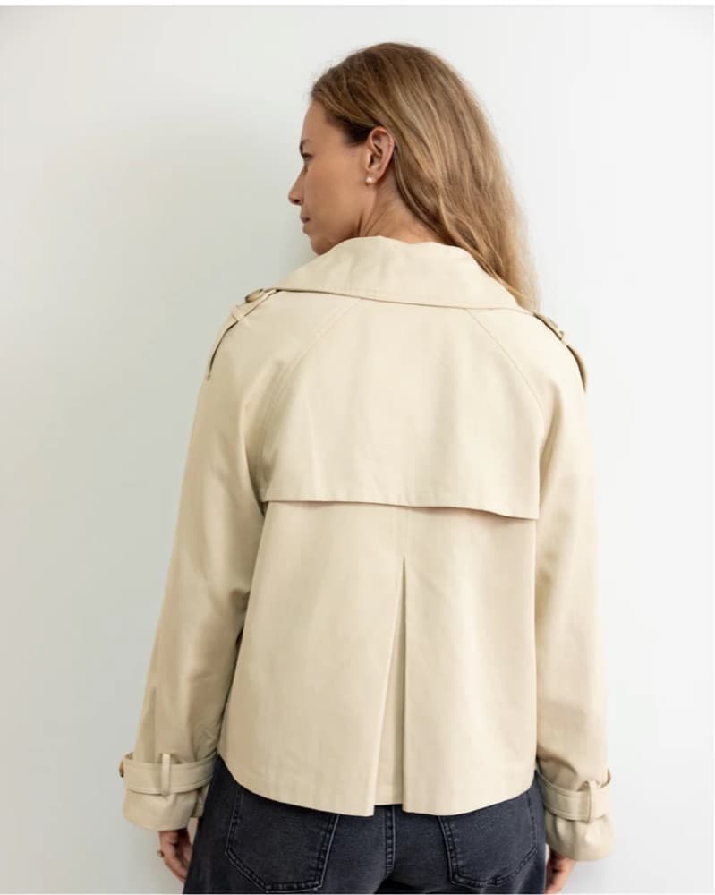 Beige Cropped Trench Coat - Image 2