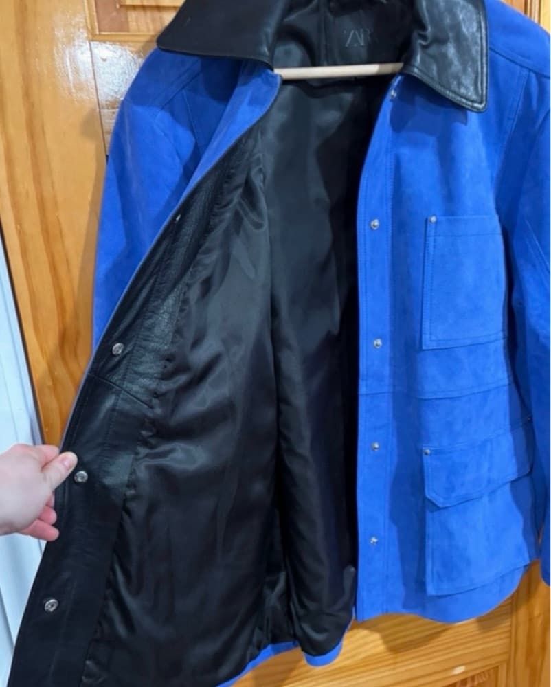 Suede And Leather Blue Barn Jacket  - Image 3