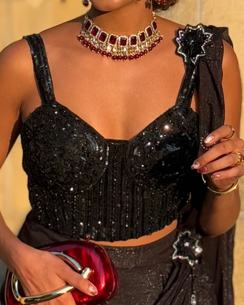 Sequin Embellished Pre-Stitched Saree - Image 3