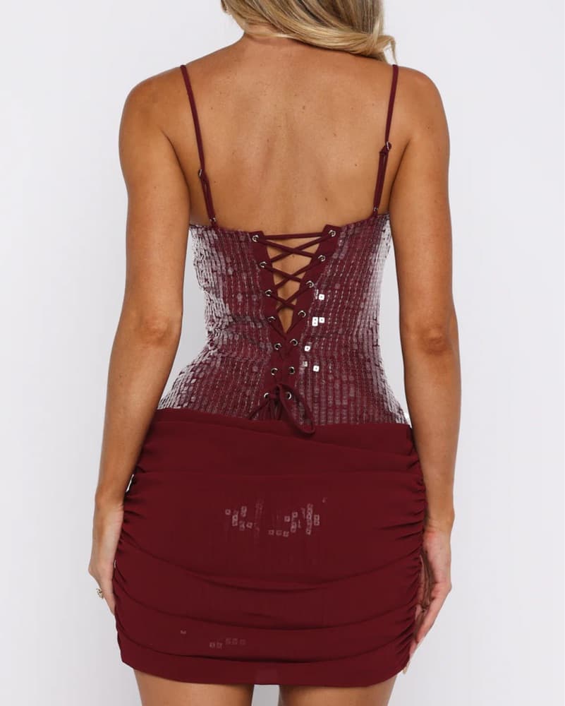 White Fox  Sequin Mini Dress Wine - Image 3
